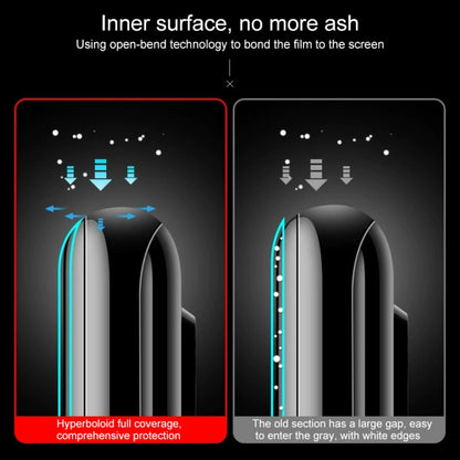 Tempered glass screen protector showing inner adhesive coverage on phone screen