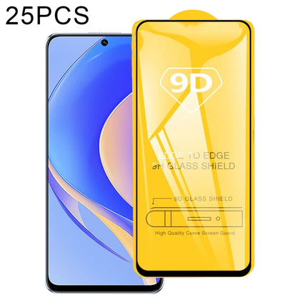 9D full-glue tempered glass screen protectors, 25-pack with yellow 9D shield layer