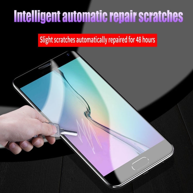 Hydrogel screen protector film on a smartphone, covering the full display area