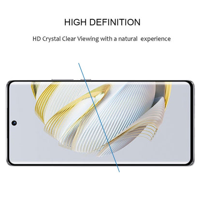 Tempered glass screen protector covering a smartphone front with curved border