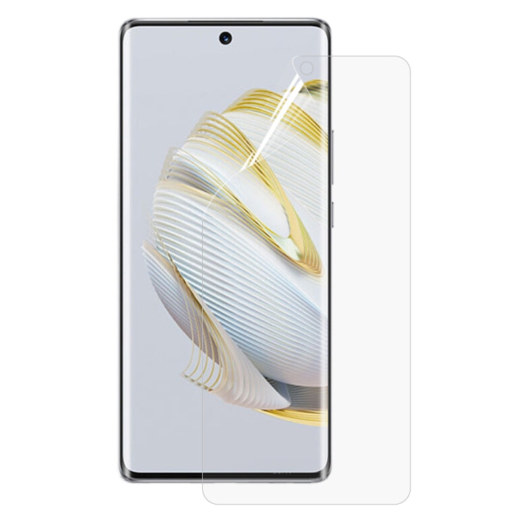 Full-screen hydrogel screen protector film aligned to a Huawei nova 10 phone
