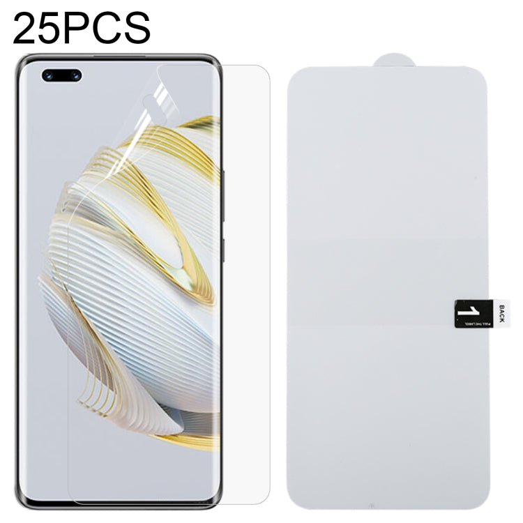 Full-screen hydrogel phone screen protector film, 25-pack; clear sheet and phone front