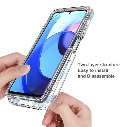 Transparent phone case shown in hands, clear bumper with precise cutouts.