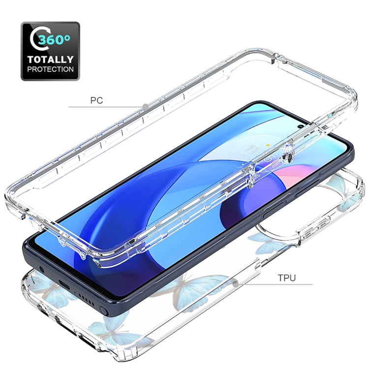 Clear protective phone case with full-coverage bumper and blue butterfly design.