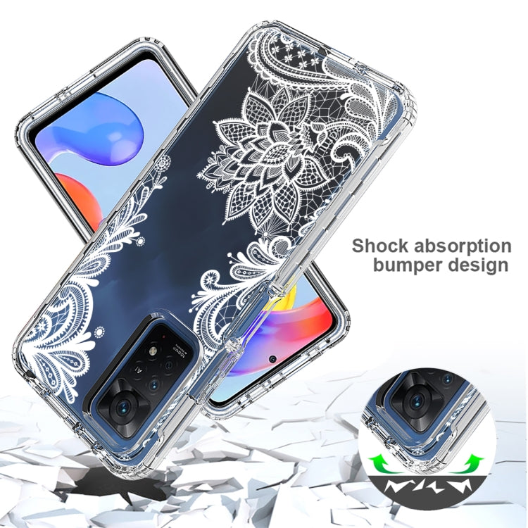 Transparent phone case with white floral mandala pattern and raised corner protection