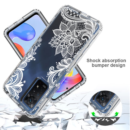 Transparent phone case with white floral mandala pattern and raised corner protection