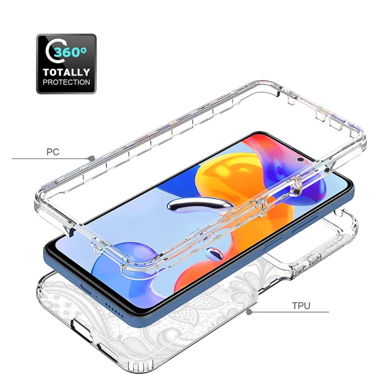 Transparent PC and TPU phone case with floral back pattern and raised bumper edges