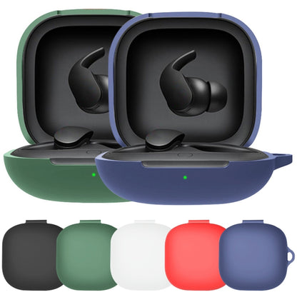 Set of silicone earphone cases in green, blue, white, and red with open black interior