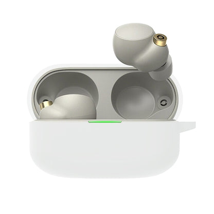 Silicone protective case for earbuds, white with open charging port cutout