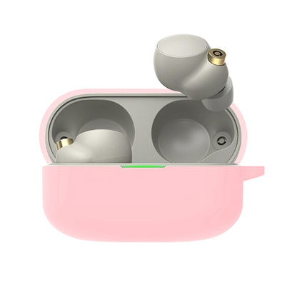 Silicone protective case for earbuds, pink with open charging port cutout