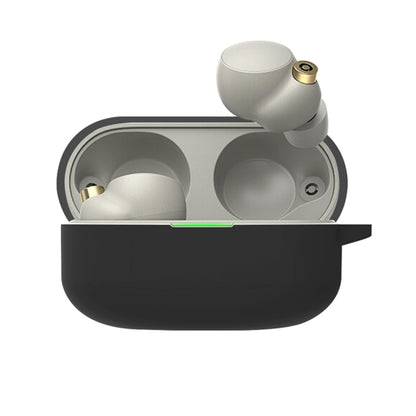 Silicone protective case for earbuds, black with open charging port cutout