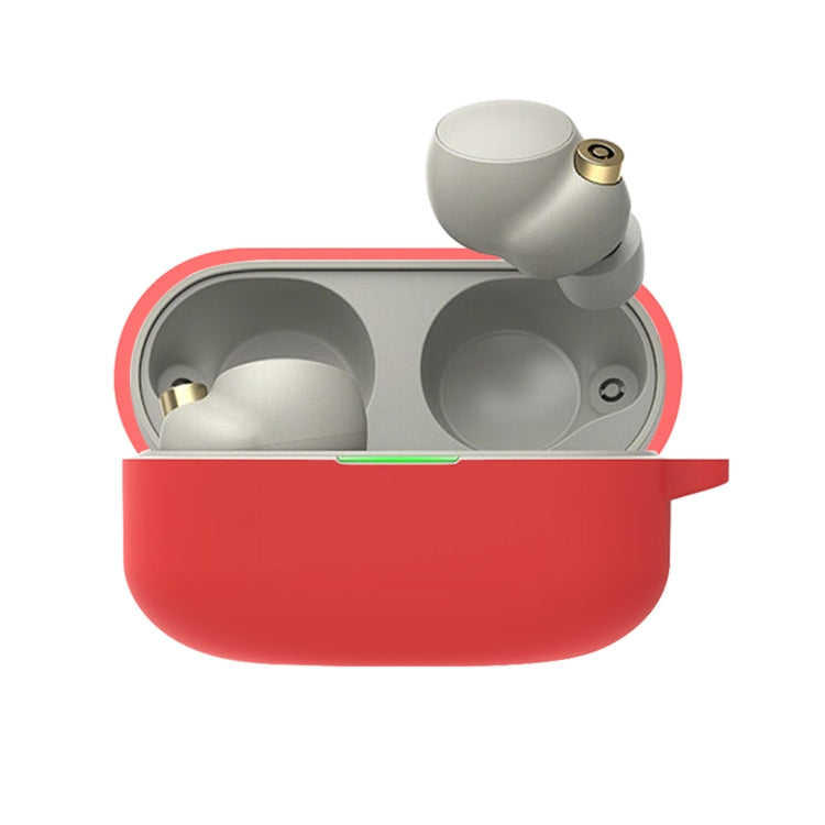 Silicone protective case for earbuds, red with open charging port cutout