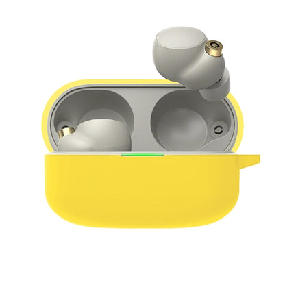 Silicone protective case for earbuds, yellow with open charging port cutout