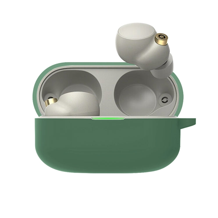Silicone protective case for earbuds, dark green with open charging port cutout