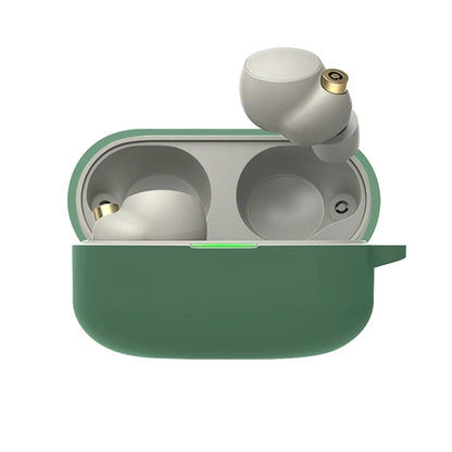 Silicone protective case for earbuds, dark green with open charging port cutout