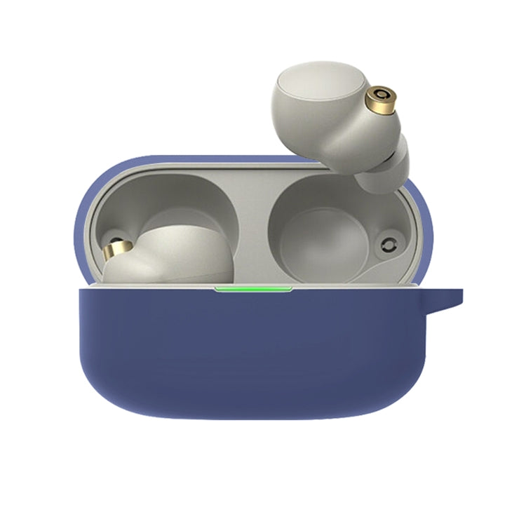 Silicone protective case for earbuds, dark blue with open charging port cutout