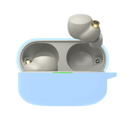 Silicone protective case for earbuds, sky blue with open charging port cutout