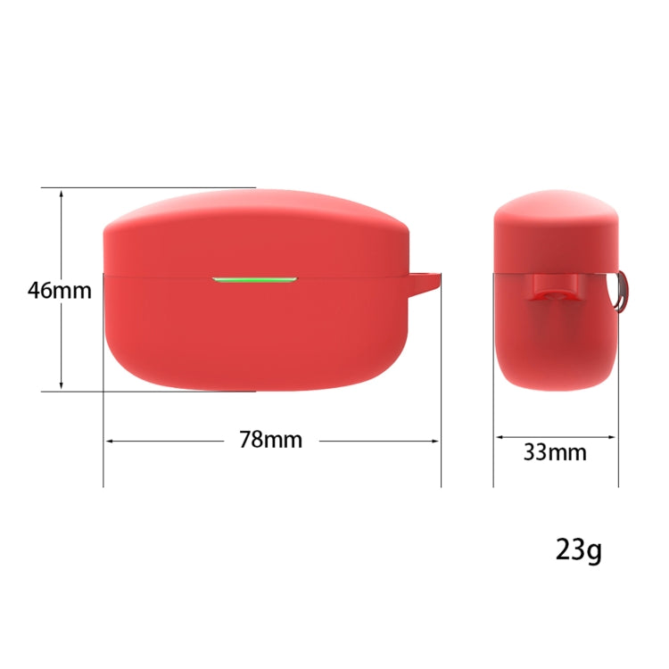 Red silicone earbud case size diagram, 78mm length and 33mm accessory height