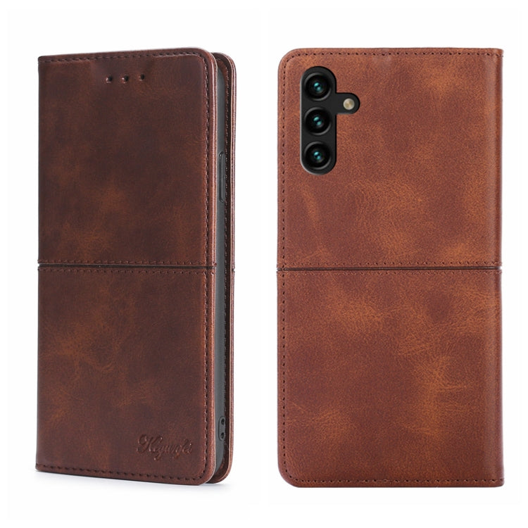 Magnetic flip leather phone case with camera cutout, dark brown