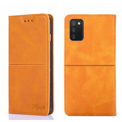Magnetic flip leather phone case with camera cutout, light brown/orange