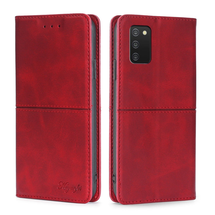 Magnetic flip leather phone case with camera cutout, red
