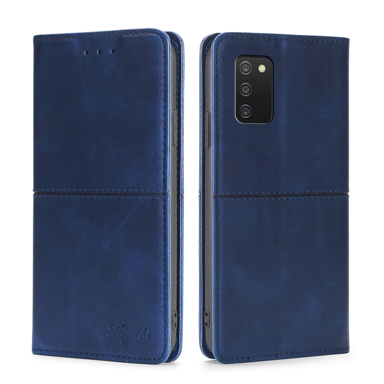 Magnetic flip leather phone case with camera cutout, blue