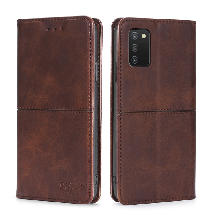 Magnetic flip phone case, cow-textured leather, dark brown, front cover and back camera cutout