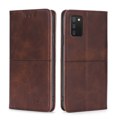 Magnetic flip phone case, cow-textured leather, dark brown, front cover and back camera cutout