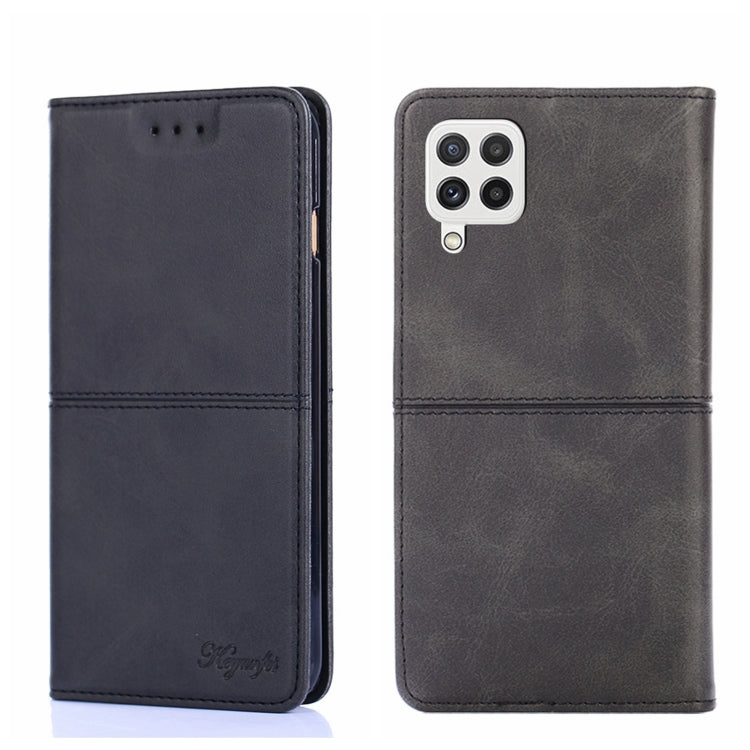 Magnetic flip phone case, cow-textured leather, dark gray, front cover and back camera cutout