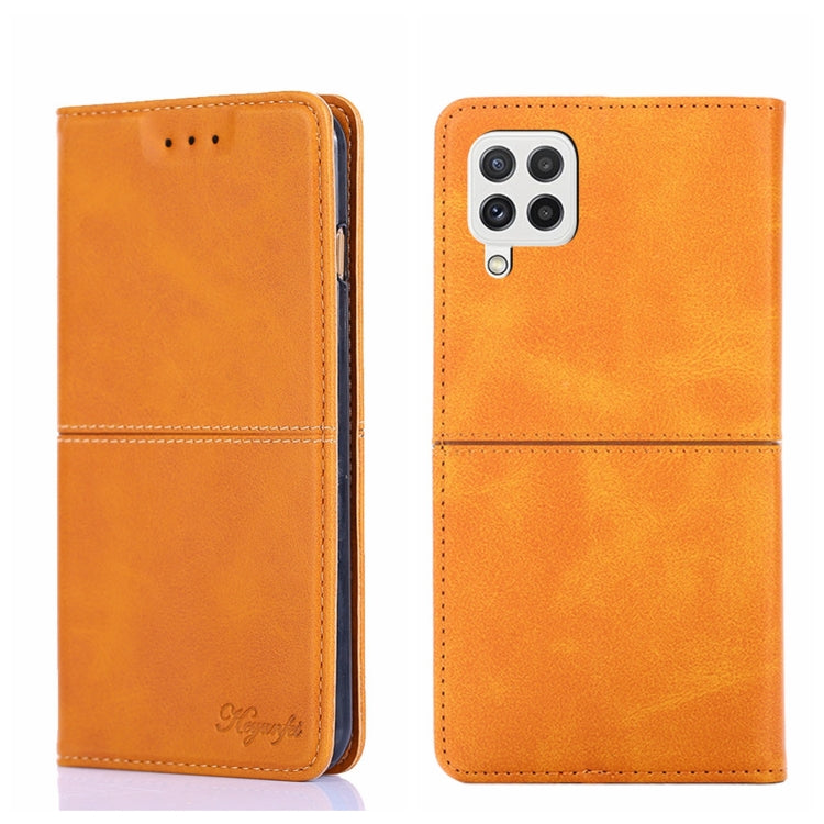 Magnetic flip phone case, cow-textured leather, orange, front cover and back camera cutout