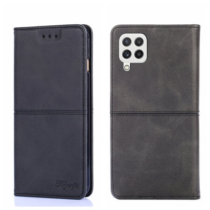 Magnetic flip phone case, cow-textured leather, dark blue-gray, front cover and back camera cutout