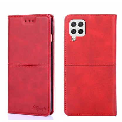 Magnetic flip phone case, cow-textured leather, bright red, front cover and back camera cutout