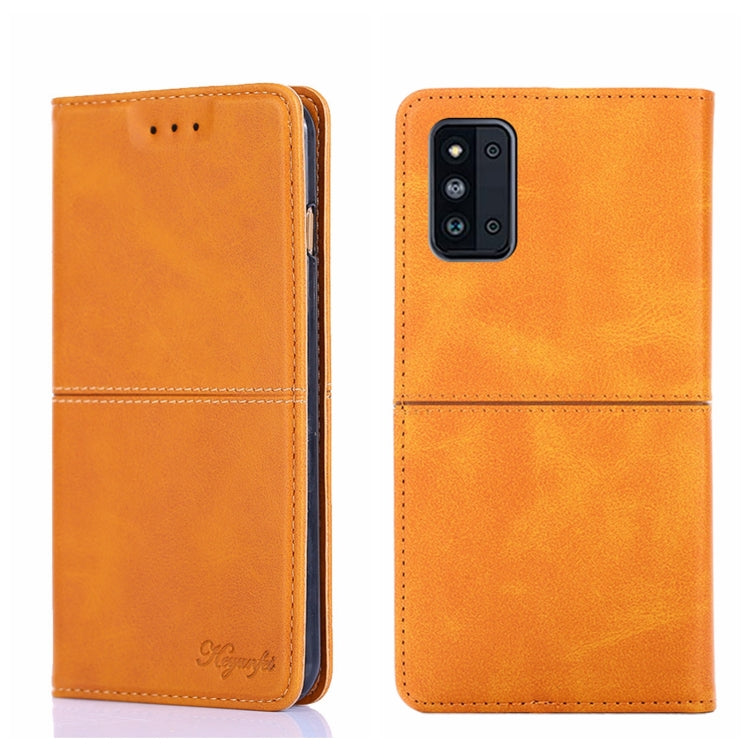 Light brown leather-texture flip phone case with magnetic closure and camera cutout