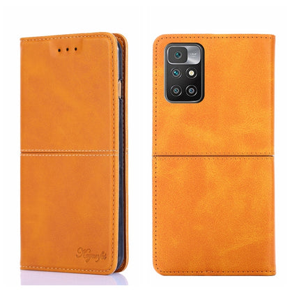 Orange magnetic flip leather phone case with cow-texture look, camera cutout view