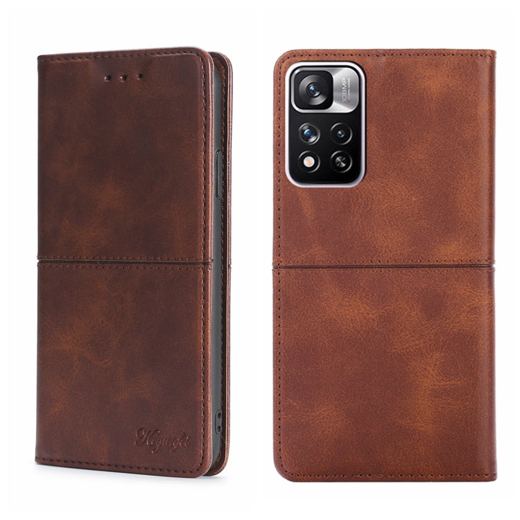Magnetic flip leather phone case, dark brown with magnetic closure and rear camera cutout