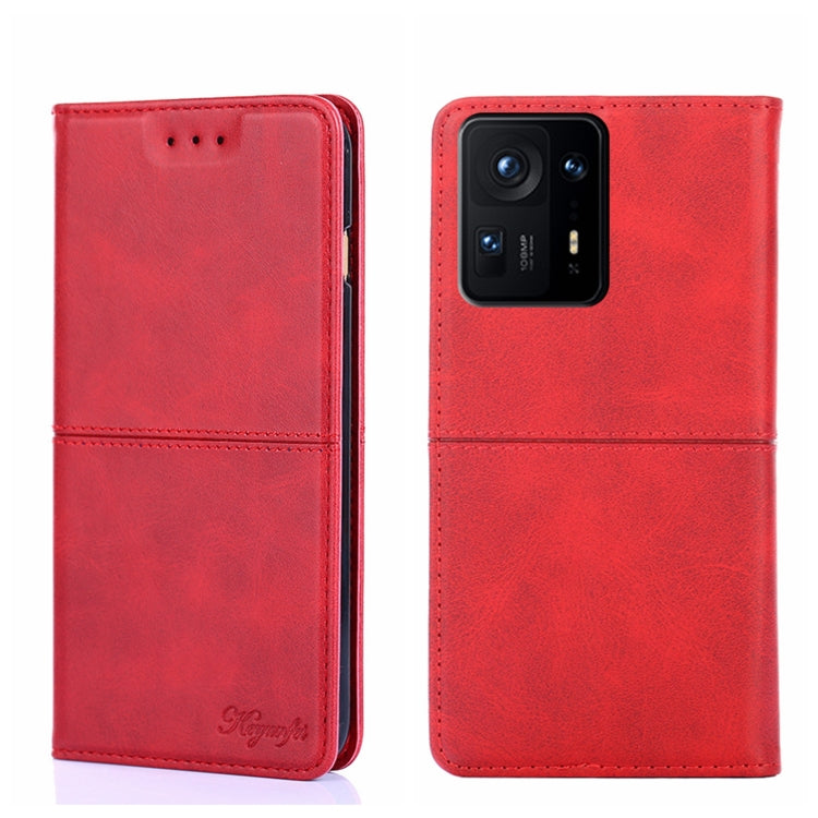 Magnetic flip leather phone case, red with magnetic closure and rear camera cutout