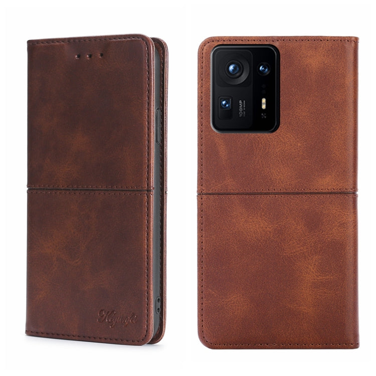 Magnetic flip leather phone case, brown leather with magnetic closure and camera cutout