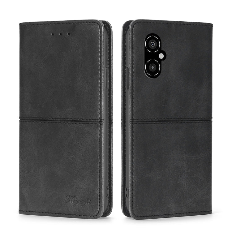 Magnetic flip leather phone case, black leather with magnetic closure and camera cutout