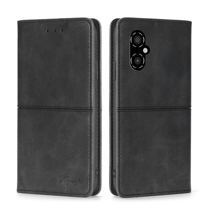 Magnetic flip leather phone case, black leather with magnetic closure and camera cutout