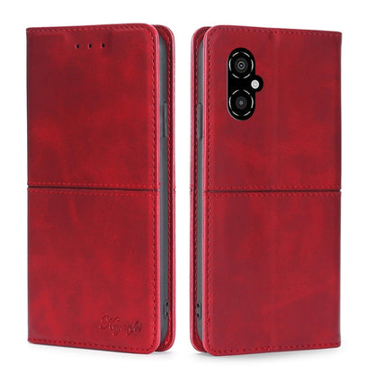 Magnetic flip leather phone case, bright red with magnetic closure and camera cutout