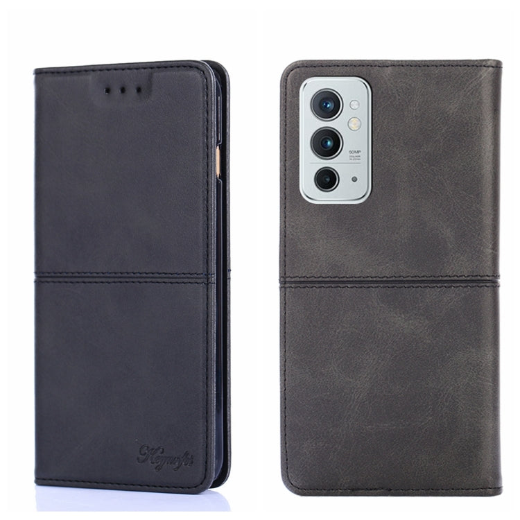 Magnetic flip leather phone case in dark gray/black with triple camera cutout.