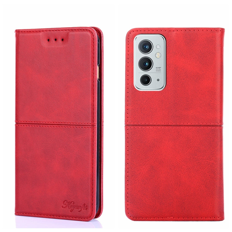 Magnetic flip leather phone case in red with triple camera cutout and button cutouts.
