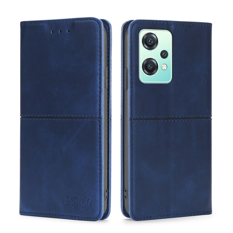Magnetic flip leather phone case in blue; front and back with camera cutout