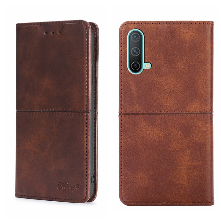 Brown leather wallet phone case with magnetic horizontal flip and camera cutout