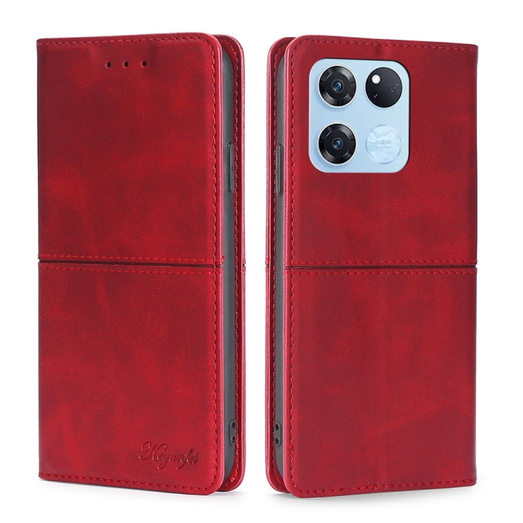 Red leather wallet phone case with magnetic horizontal flip and camera cutout