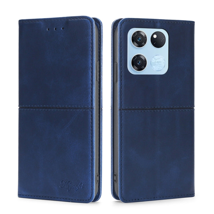 Blue leather wallet phone case with magnetic horizontal flip and camera cutout