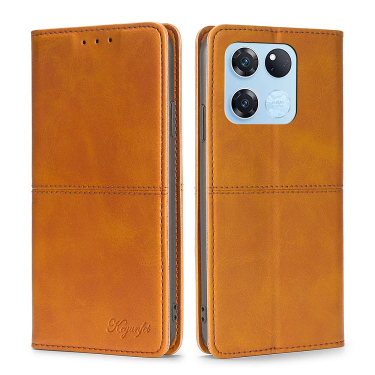 Light brown leather wallet phone case with magnetic horizontal flip and camera cutout