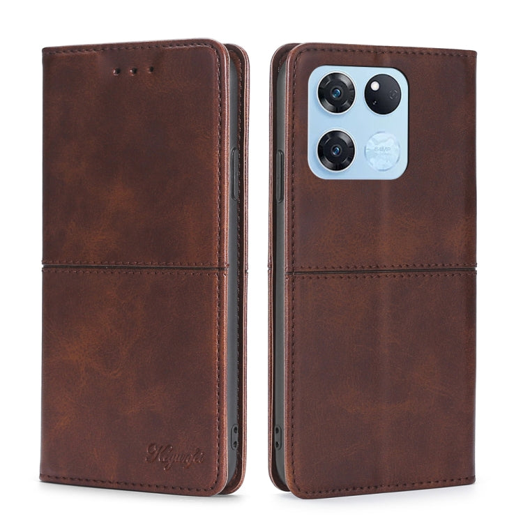 Dark brown leather wallet phone case with magnetic horizontal flip and camera cutout