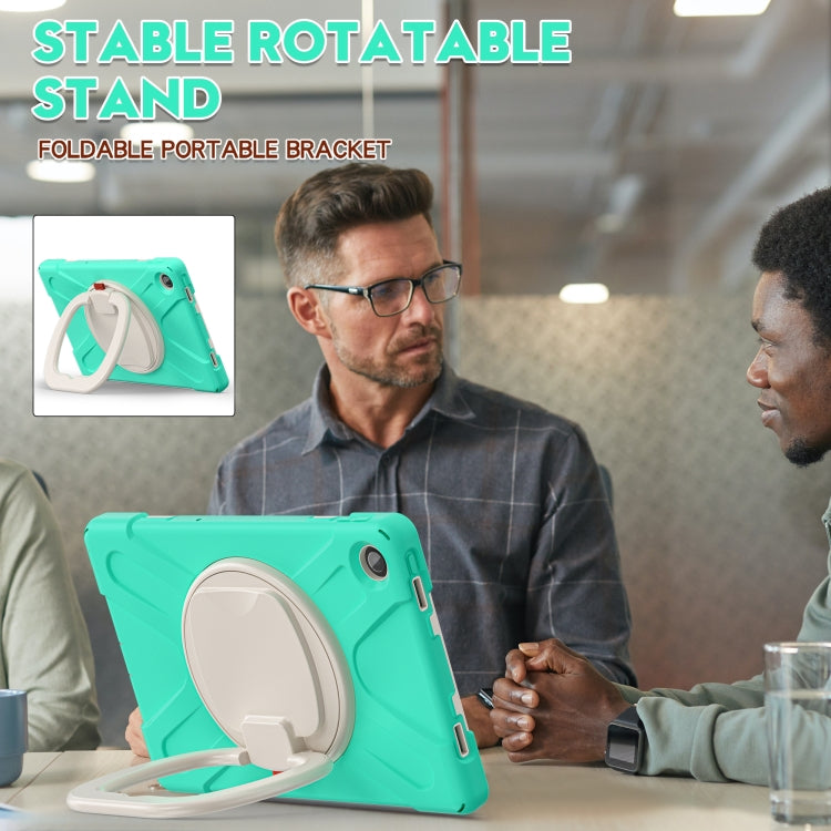 Mint green foldable stand tablet case with rotating handle for tabletop viewing