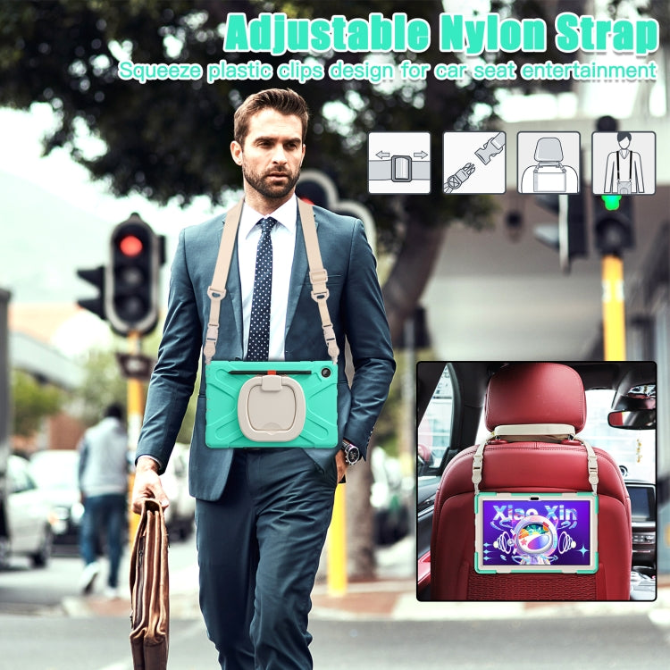 Mint green tablet case with adjustable nylon shoulder strap and rotating handle